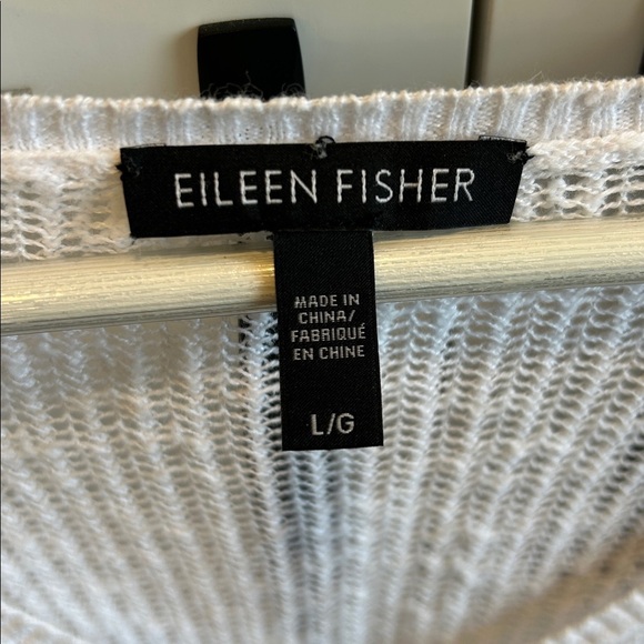 Eileen Fisher Women's White Open Knit V-Neck Long Sleeve Sweater Fisherman Large - Picture 2 of 13